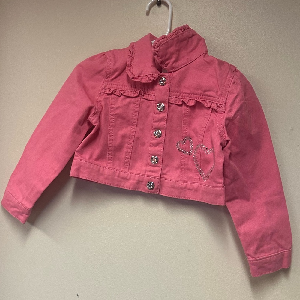 Little Lass Pink Jean Jacket with Heart Embellishments